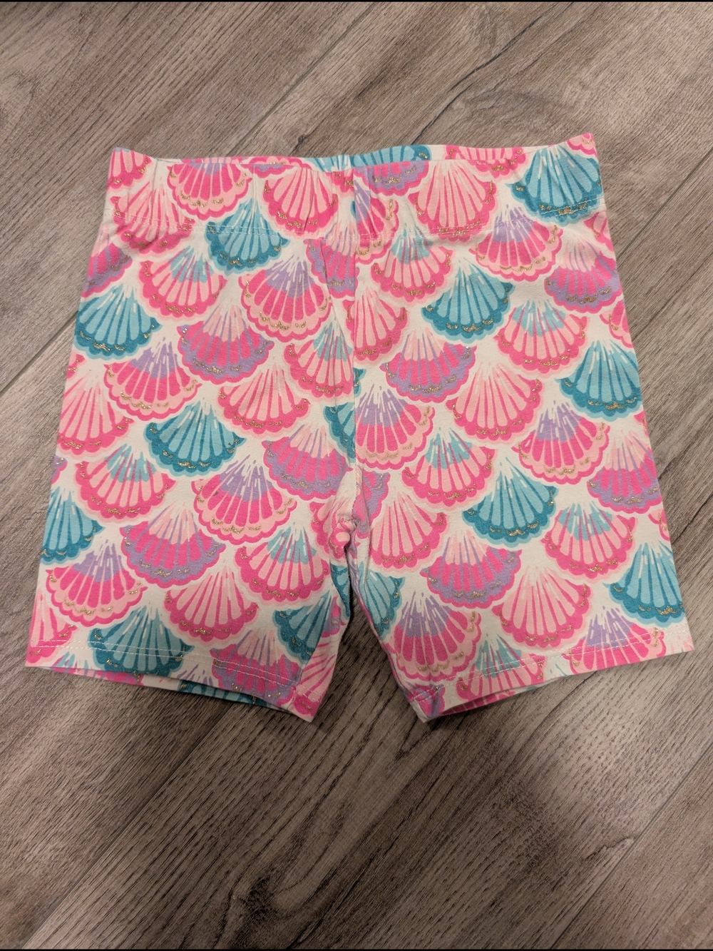 Girls' Mermaid Shell Print Bike Shorts - Pink & Aqua